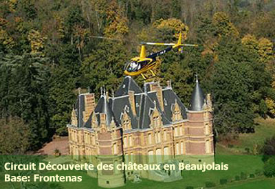 Vol en Hélicoptère - Découverte des Châteaux en Beaujolais: la Flachère, Montmelas, Saint Try - <b><font color=red>vol 24mn</font> - tarif par personne</b> - base frontenas (69) - réf:HTRA_P1HS
